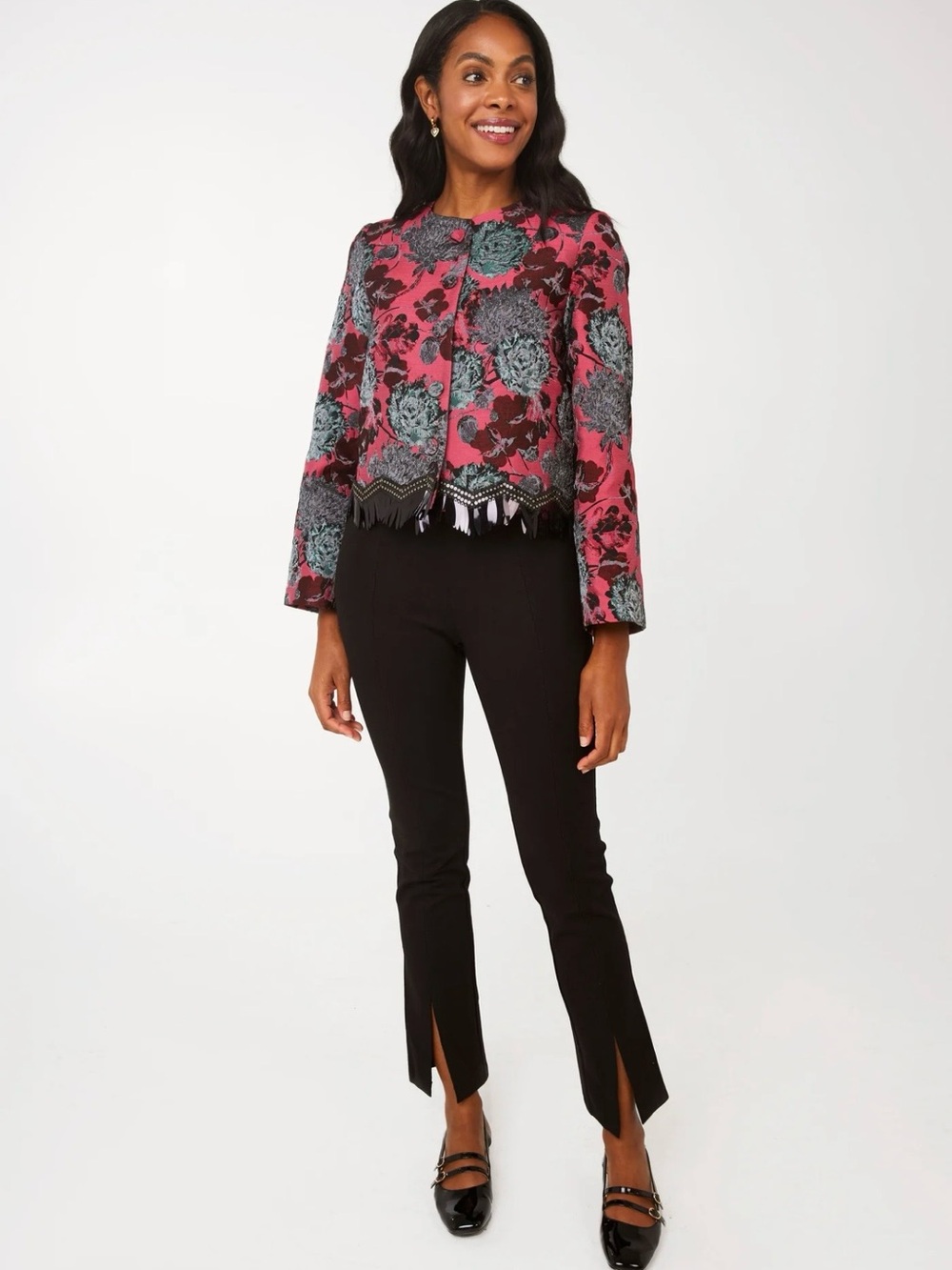 NWT Abbey Glass Women's Pink Floral Cropped Blazer Jacket.Sz.xs